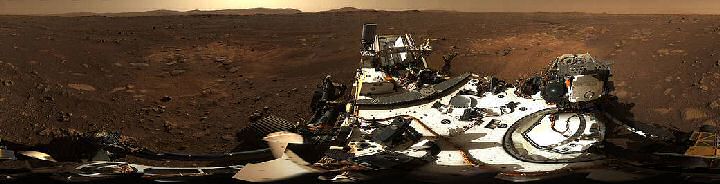 This is the 1st 360 degree panorama taken by Mastcam-Z, a zoomable pair of cameras aboard NASA's Perseverance Mars rover.