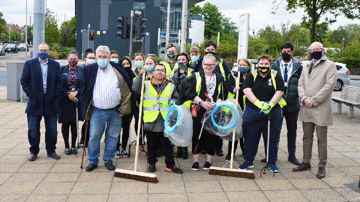 Hugh Baird College Community Action Group students alongside John Billington, Hugh Baird College's Director of Services, Peter Moore, Sefton Council's Head of Highways and Public Protection and Cllr John Fairclough, Sefton Council's Cabinet Member for Locality Services. 