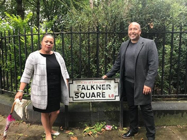 Michelle Charters and Eric Lynch's son Andrew in Falkner Square, 1 of the places being considered.