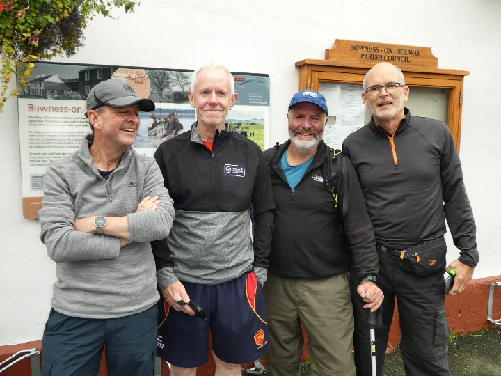 Four friends have completed a gruelling 80-mile coast-to-coast walk across northern England to raise money for a wildlife charity. The Coastbusters (from left to right)  David, Phil, Donald and Mike at the start of the walk at Bowness on Solway.