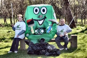 Year 6 pupils Jennifer Rice and Andrew Smith, of Litherland Moss Primary School, get stuck into the litter pick with some help from the Green Machine.