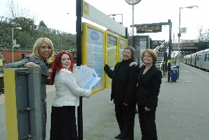 Enabling Voices 2 (from left to right)  Nicola Gleave, Head of Enterprise at Business Liverpool, Maria Checkland of Merseytravel;s Community Links team, Cllr Flo Clucas and Liz Smith of Merseysides Policy Unit help launch the scheme at Hunts Cross Station.