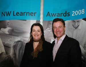 Picture caption: Linda Dean, Partnership Manager, Learning and Skills Council Greater Merseyside, and Christopher Villiers, Emmerdale's Grayson Sinclair, launch the North West Learner Awards 2008 in Merseyside.