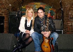 Liz McLarnon with winner and Merseytravel Busk Idol 2008 Lester Preston Jr in the Cavern Club.