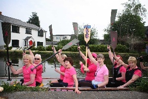 UK Breast Cancer Dragon Boat Team take a break on the Lydiate Canal on their Saturday’s fund and awareness  raising 