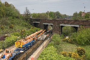 The Kirow crane going through Wavertree Technology Park Station