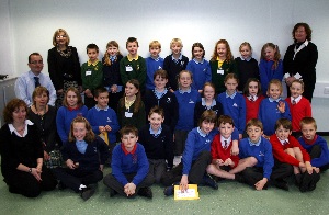 Proud pupils and teachers at the launch of the website