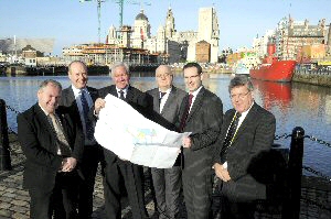 Leaders of all three political parties on Merseytravel’s Passenger Transport Authority come together with Merseytravel Chief Executive Neil Scales, Neptune Developments’ Steve Parry and Countryside Properties’ John Grealis to celebrate the signing of the landmark deal.