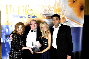 (l-r): Jennie McAlpine (Corrie), Paul Askew (London Carriageworks, Liverpool), Katherine Kelly (Corrie) and Raj Lal (Caterer.com, the award sponsor)