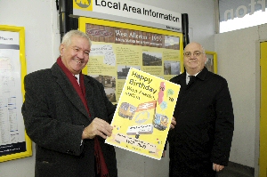 Cllr Dowd (left) and Cllr Blakeley with the display at West Allerton Station