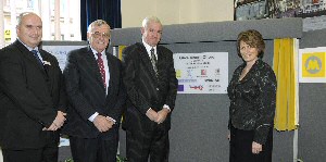 Pictured (from right to left): Louise Ellman MP; Councillor Mark Dowd, Chair of Merseytravel; Neville Chamberlain, Chair of  the Northern Way; and Simon Whitehorn of Network Rail.