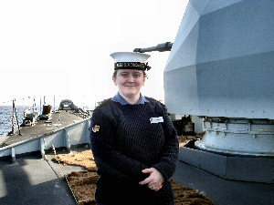 Jenny Snelham on board HMS Somerset in the Med.