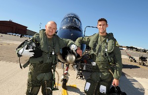 Gary Simister, Morgan Ashurst senior site engineer and Top Gun joins pilot flight lieutenant Steve Eccles before the white knuckle flight.