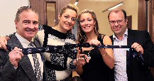 Ronald MacDonald House, Arrowe Park Hospital, 16th December, 2009, by Ann Marie Davies and Suzanne Collins (right) with Paul Griffiths of RMHC (left) and Len Richards of Arrowe Park hospital.