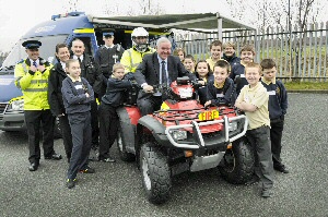 Members of Merseyside Police Travelsafe, Mersey Tunnels Police, Merseyside Fire and Rescue Service, Councillor Dowd and Sefton pupils.