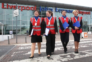 Reporting for duty (L to R): Students, Gemma Hardy, Zoe Henry, Jennifer Ormond and Hannah Wicker start their day at the Airport.