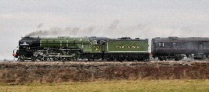 Locomotive No 60163 Tornado is pictured at speed with HRH Prince Charles, Prince of Wales at the controls. Fred Kerr