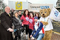 (From left to right)  Cllr Alan Dean  Vice Chair of Merseytravel -- Dr Paula Grey  Director of public health of Liverpool PCT -- Mark Sandamas  Director of Pennine Events -- Leah Sandamas  Pennine Events -- Kirsty Britt  Pennine Events -- Rik Waddon  Paralympic silver medallist cyclist -- Katie Cartwright  Claire House Childrens Hospice -- Claire Bear  Mascot of Claire House 