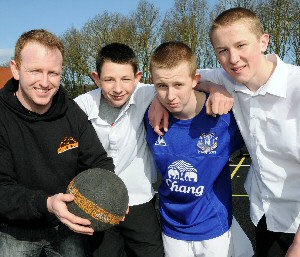 Event Director Kevin Tasker with Streetwise Soccer finalists Josh O'Neill, Joe Hornby and Danny Stuart