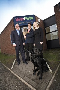 Purr-fect Partnership: Neil Richards-Smith, NCI managing director (left) and NCI account executive Sarah Brook (right) launch Cover4Pets with Harrogate Vets4Pets Practice Partner Leigh-Anne Brown and their four-legged friends.