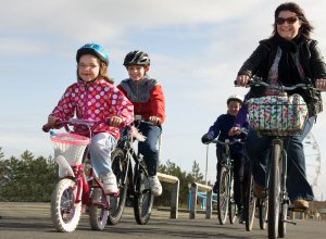 Evie (aged 7) Alfie (aged 13) and Mel, Cycling in Southport