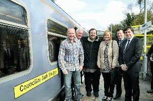 L-R:- John Spriggs, Councillor Mark Dowd, Chair of Merseytravel, David Spriggs, Bart Schmeink, Merseyrail Managing Director, Steve Rotherham, Liverpool Walton MP.