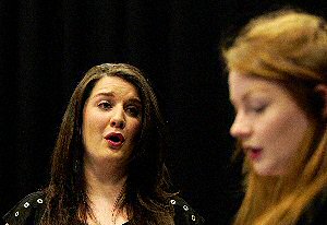 Andrea Tweedale (Anya) tries to break through to an numbed and brutalised Natalia (Lucy Baines)