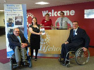 Sir Bert Massie CBE, Rachel Hanlon, Jayne Horton WDP Chief Officer, Gavin Thompson MILS Manager and WDP Chairman Dave Thompson MBE DL at the new showroom.