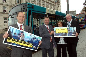 L-R: Councillor Liam Robinson, Merseytravel Chair, Councillor Peter Brennan, Liverpool, Councillor Marlene Quinn, Deputy Chair Merseytravel and Councillor George Davies, Wirral.