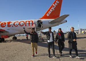 JLS arriving at Liverpool John Lennon Airport.