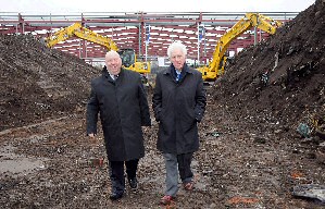 Mayor of Liverpool Joe Anderson (left) and Derwent Holdings Chairman Albert Gubay, celebrating the start on-site of the 200m redevelopment of Edge Lane Retail Park. 