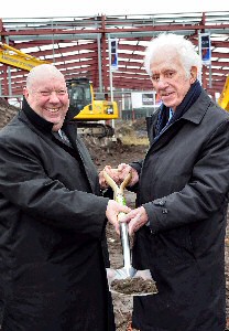 Mayor of Liverpool Joe Anderson (left) and Derwent Holdings Chairman Albert Gubay, celebrating the start on-site of the 200m redevelopment of Edge Lane Retail Park. 
