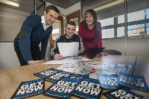 Matthew Boyd is pictured in the centre of the photo with Matthew Houghton, founder of Hype, and Sally Kew Community Development Co-ordinator.