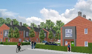 An artist's impression of the new housing at Bromborough Pool Village, Wirral. Image courtesy of Ainsley Gommon.
