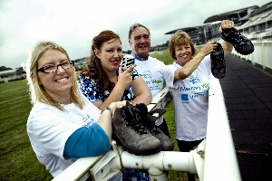 Bootiful - L-R community fundraiser Fran D'Arcy with singer Lilli Moore accompanied by Tony and Dot Jackson launching the Alzheimer's Society Aintree Memory Walk.