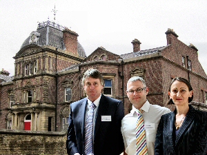 Outside Blackburne House are - left to right , Graham Edgell:- Group Supply Chain Director - Morgan Sindall PLC, Jeremy Jowett - Business Development Director - Harsco Infrastructure, and  Wendy Heller - Construction Training Manager - Blackburne House