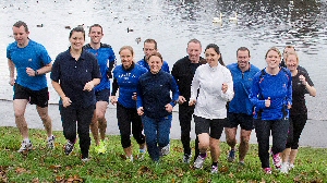 Members of the Merseyside Police Runs to Remember Team training in Sefton Park.