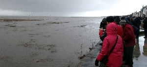 Onlookers marvel as the tide creeps up the sea wall at the Donkey Stand, Parkgate, earlier this month