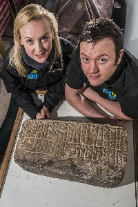 Jo Kirton and Dean Paton from Big Heritage with the ancient Wirral treasure on show at Pyramids Shopping Centre now.