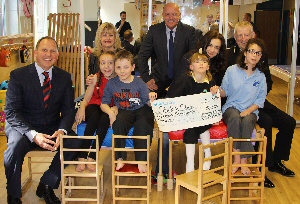 pictured back left to right: Rob Palmer, Stick n Steps ambassador, Kerry Roe-Ely, community and events fundraiser at Stick n Step, Peter Singleton, chairman of the Merseyside Police Federation Charitable Trust, Kriszti Turner, Early years teacher, and Merseyside Police Chief Constable, Jon Murphy. 