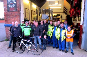 Group Photo of Southport Lifeboat Crew, Sidmouth Lifeboat on bikes team and Southport Coastguard 