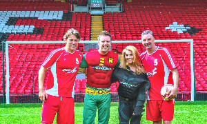 John Bishop, Dave Kelly, Leanne Campbell and John Aldridge at Anfield.