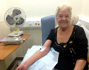 Patient Joan Downey prepares to receive an Amyvid injection to prepare for a PET scan to detect possible.