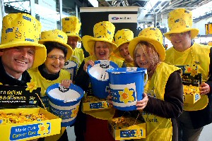 The Northern Rail team at Leeds station collecting for the Great Daffodil Appeal 