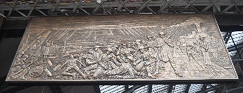 Scuptor Memorial Frieze pannel, telling the story of the Pals from their inception in 1941 to their discharge in 1919.