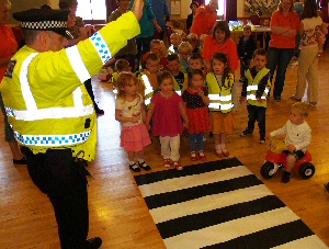 kids taking part in road safety activities at a recent Beep Beep! Day, organised by Lewis and Harris Childminders in Stornoway, Scotland, on 27 August 2014.