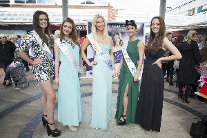 Laura Stokoe is crowned Miss Wirral pictured with the other winning finalists Amy Whitfield, Jessica Kimberley, Laura Seymour and Margaret Saunders.