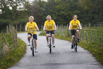 CHARITY BIKE RIDE TO RAISE MONEY FOR ZOE'S PLACE BABY HOSPICE. Pictured is Ruth MacBryde with Christine and Ffion Howatson.