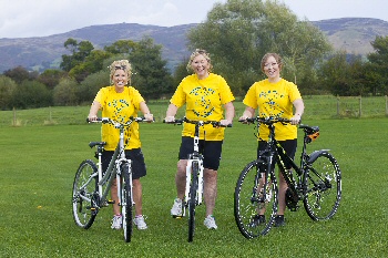 CHARITY BIKE RIDE TO RAISE MONEY FOR ZOE'S PLACE BABY HOSPICE. Pictured is Ruth MacBryde with Christine and Ffion Howatson.