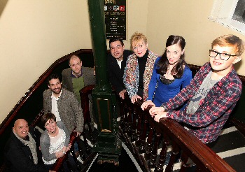 Twopence - Cast L-R - Roy Carruthers, Emma Dears, Brian Dodd, Chistopher Jordan, Jake Abraham, Eithne Browne, Maria Lovelady and Daniel Davies. - Photograph taken by David Mun.